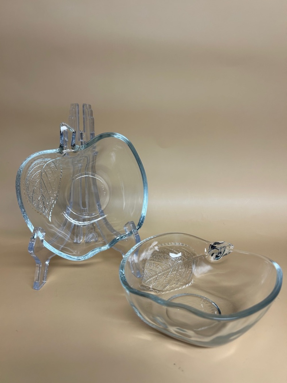 Kig Indonesia Apple Shaped Clear Glass Dish - VINTAGE set of 2